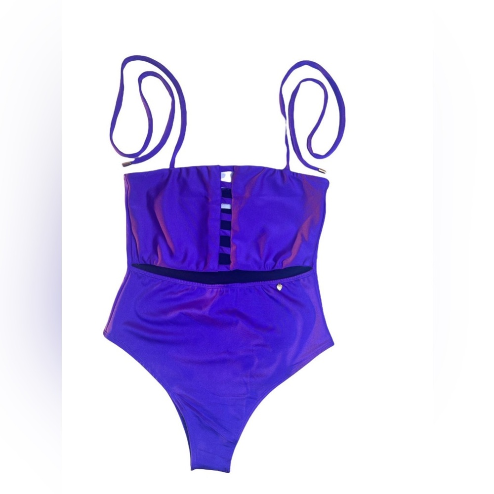 Purple One Piece Swimsuit with Strappy Details